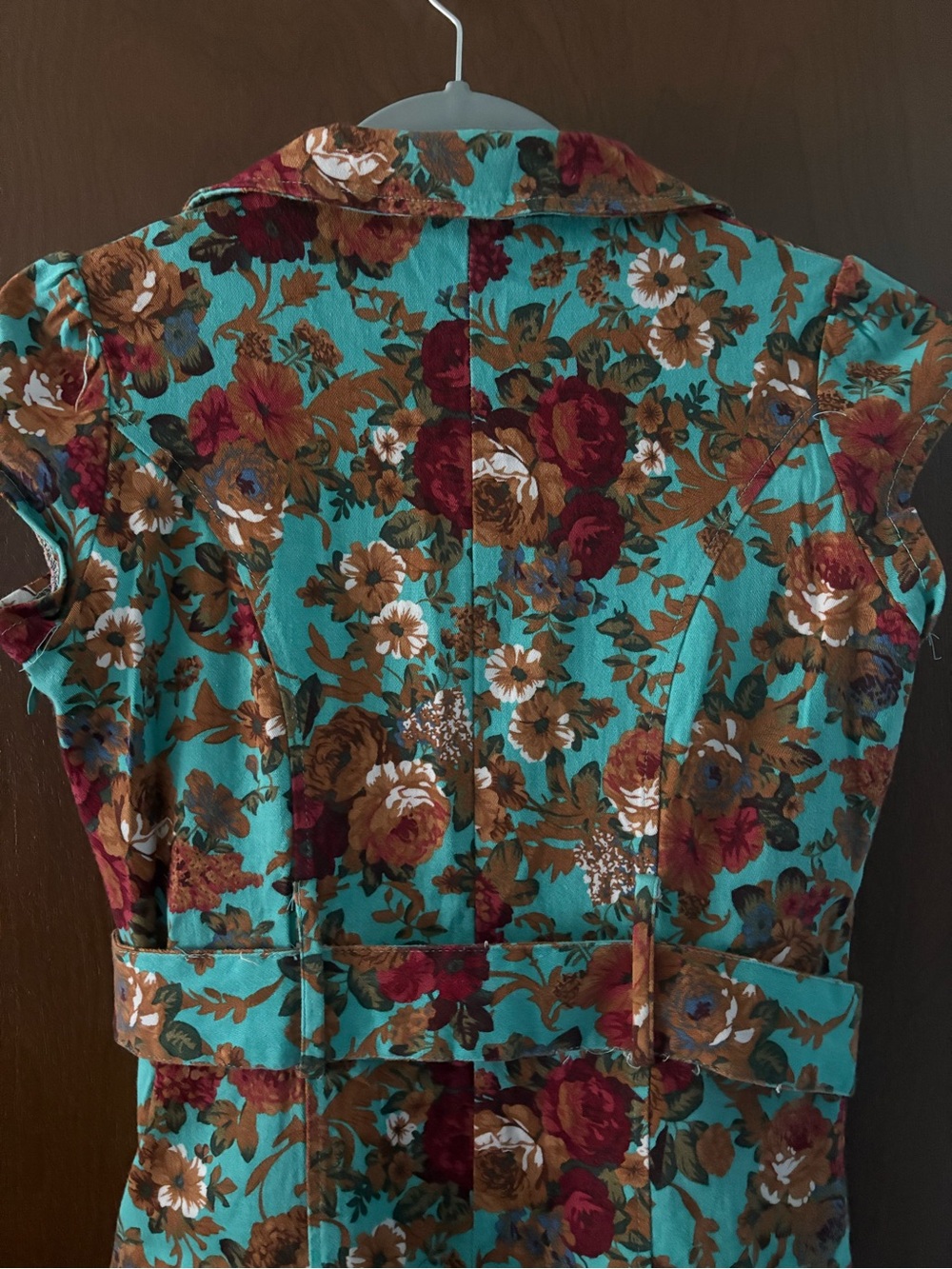 Lindy Bop Teal Floral Belted Midi Dress - Picture 6 of 9